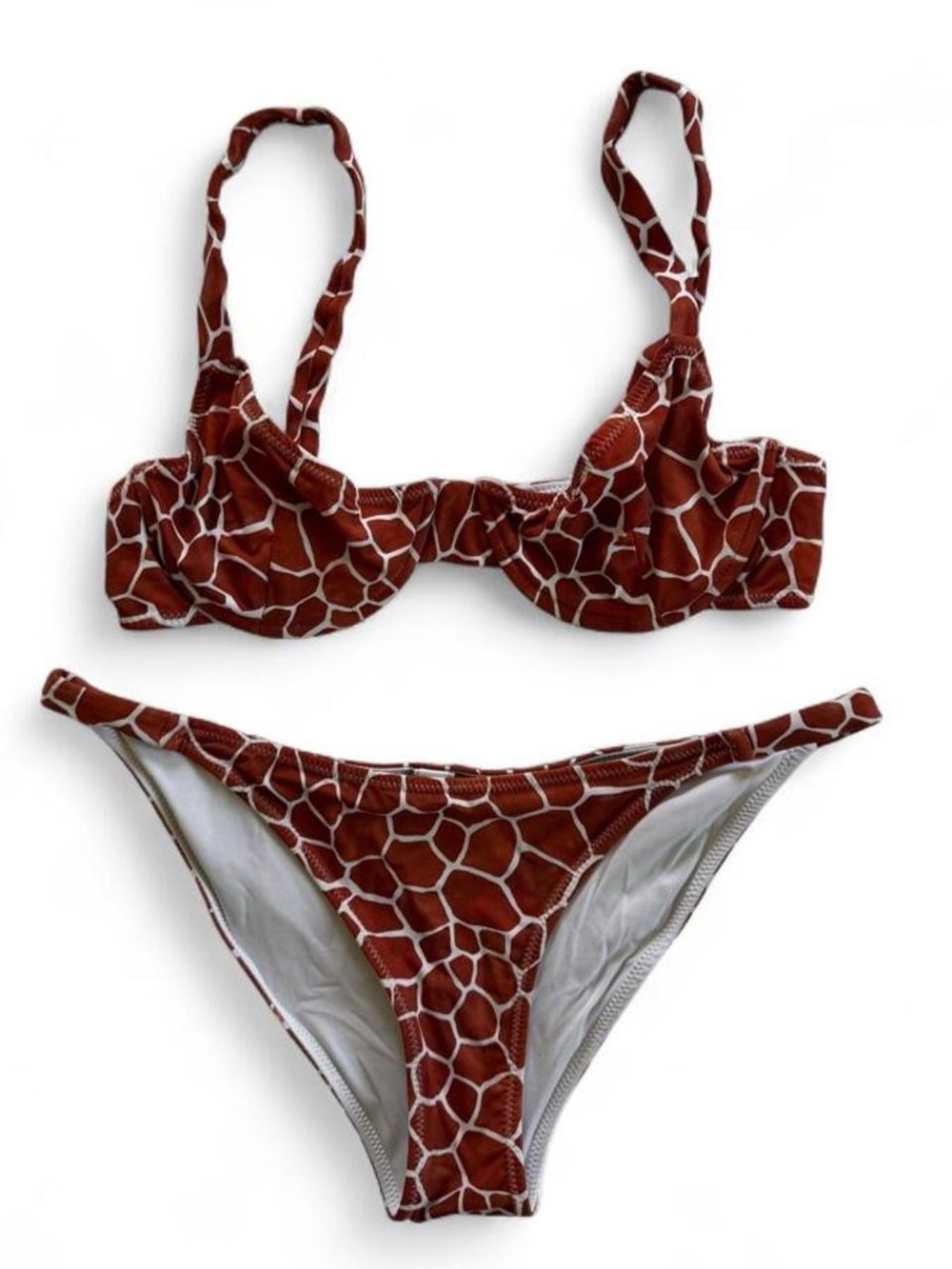 Caroline Constas Giraffe Print Two-Piece Bikini Set - Rust Brown & White